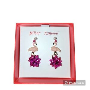 Betsey Johnson Flamingo and Gift Bow Stud Earrings